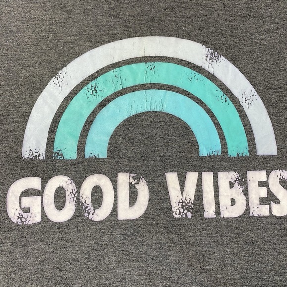 Good Vibes Shirt Womens S‎ Heather Gray Long Sleeve French Terry Pocket Tshirt - Picture 2 of 11